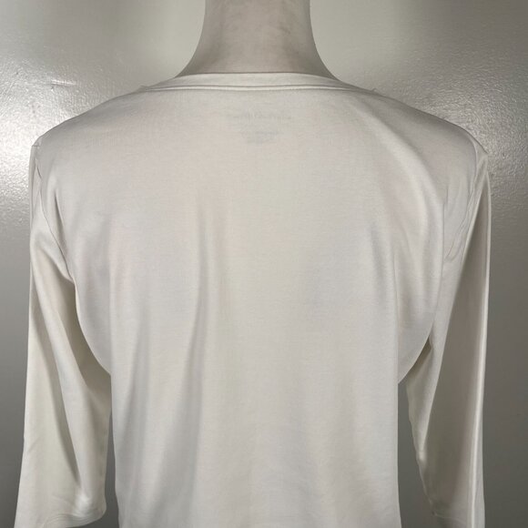 L.L. Bean T Shirt Top Women's Small Regular White Cotton Stretch V Neck Pullover - Picture 10 of 16